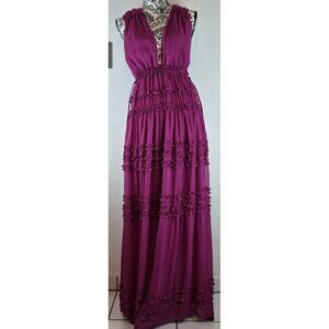 VICI Tiered Maxi Dress Small Purple Fuchsia Ruffle Sleeveless V Neck NWT